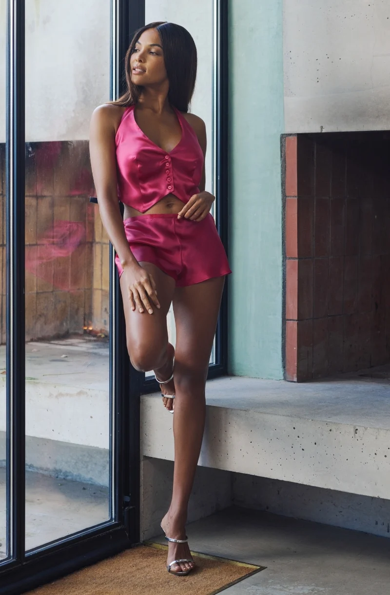 Shorty en satin rose Brooke