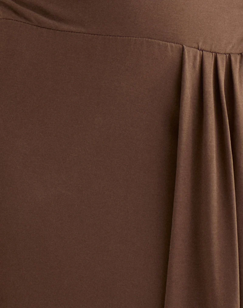 Robe longue Ryoko en cupro marron foncé
