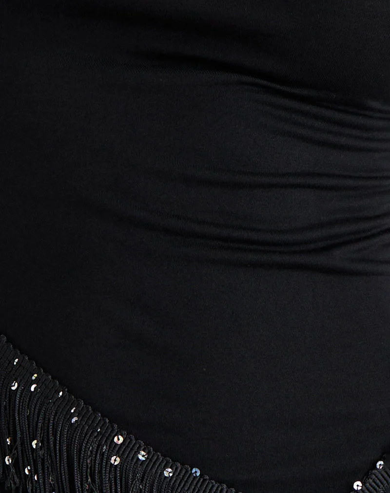 Dusya - Top à franges en cupro noir