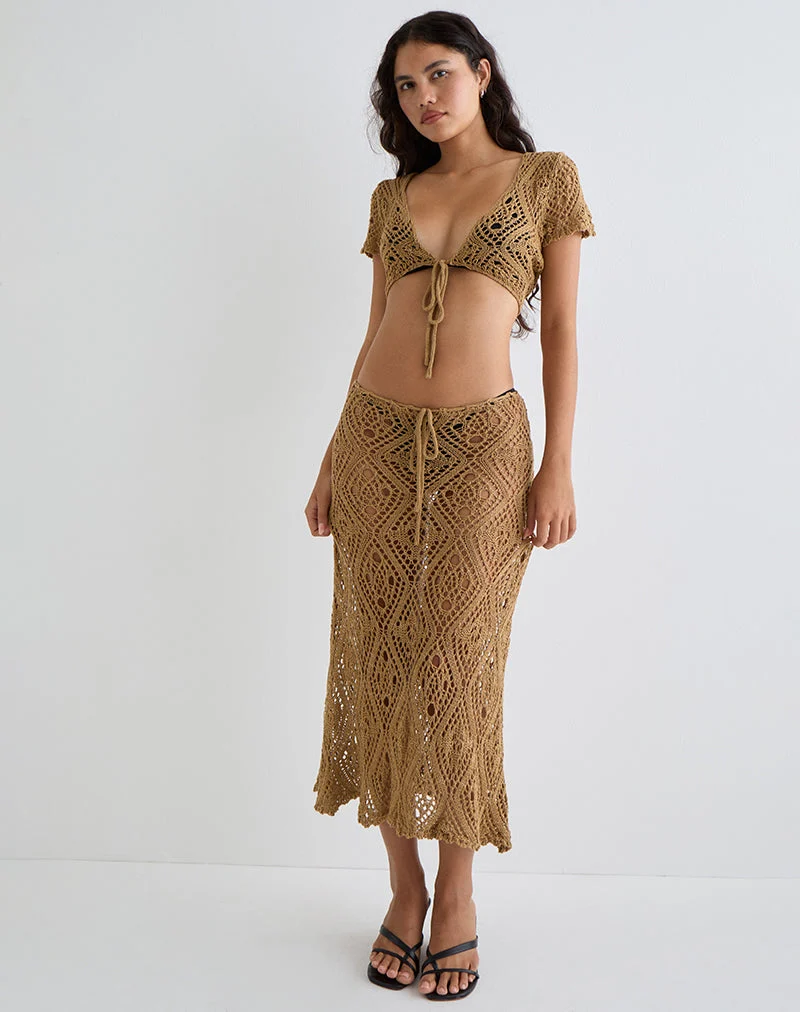 Mirea Grown On Sleeve Shrug Top in Crochet Camel