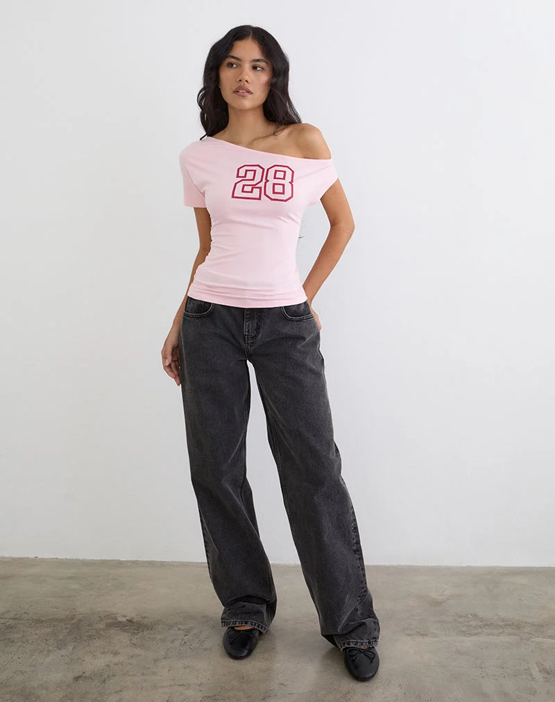 Haut asymétrique Danama en jersey de rayonne rose pâle avec motif « 28 »