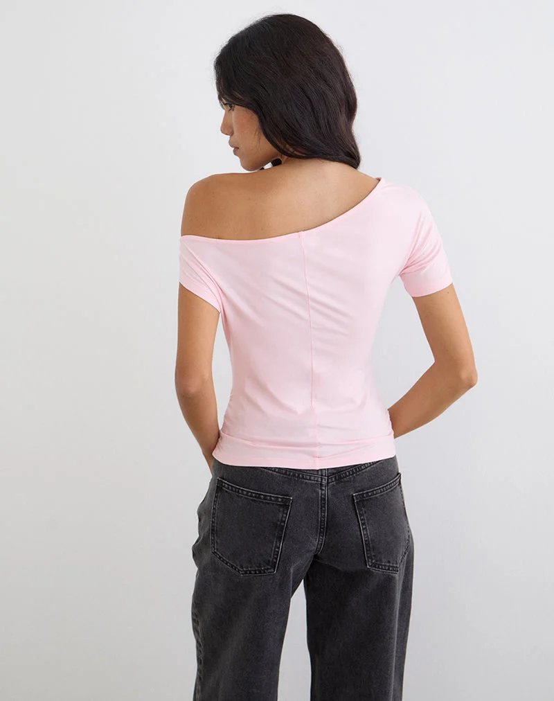 Haut asymétrique Danama en jersey de rayonne rose pâle avec motif « 28 »