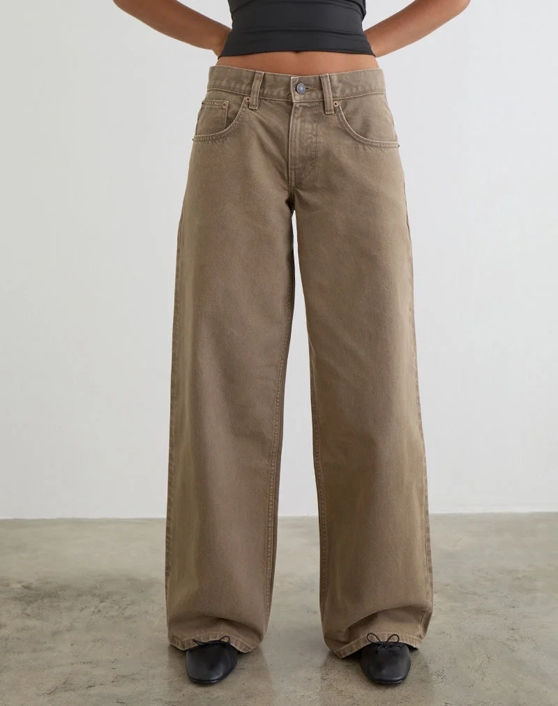 Jean ample taille basse couleur bronze