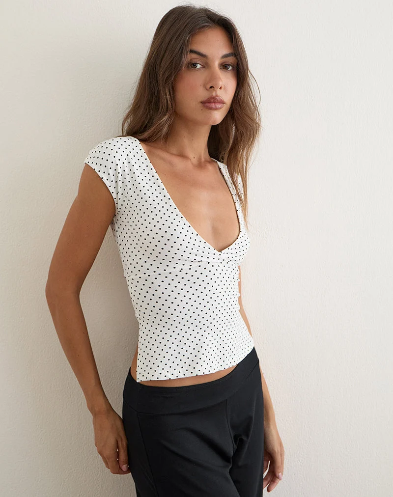 Haut croisé Netan blanc à micro-pois noirs