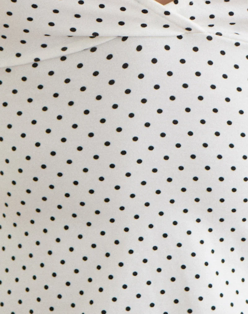Haut croisé Netan blanc à micro-pois noirs