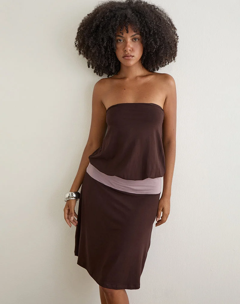 Robe midi Wiste, association de gris chocolat amer et lavande