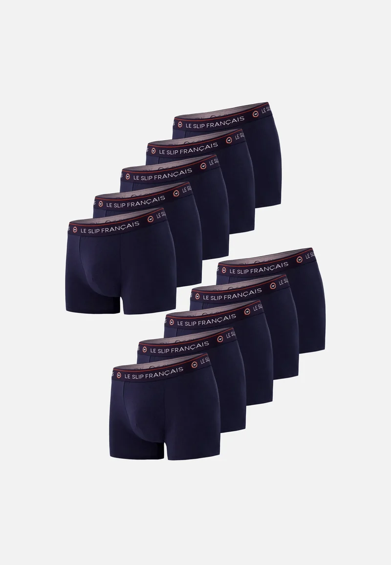 Lot de 10 boxers bleu marine en coton - Boxers Marine