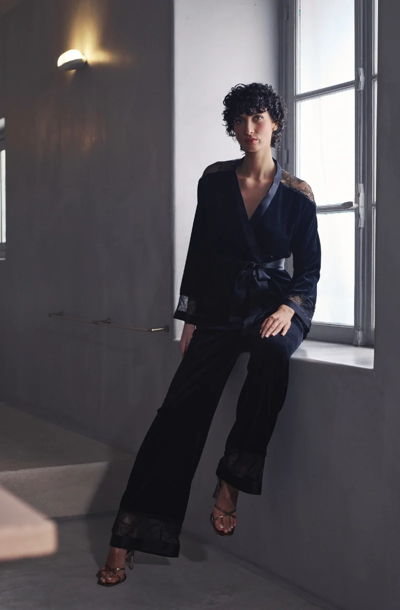 Pyjama en velours et dentelle Billie