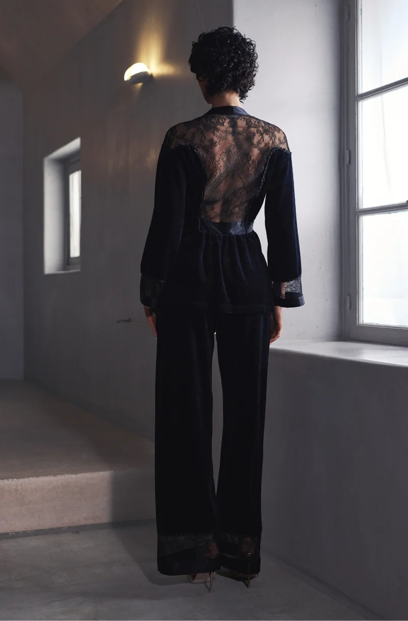 Pyjama en velours et dentelle Billie