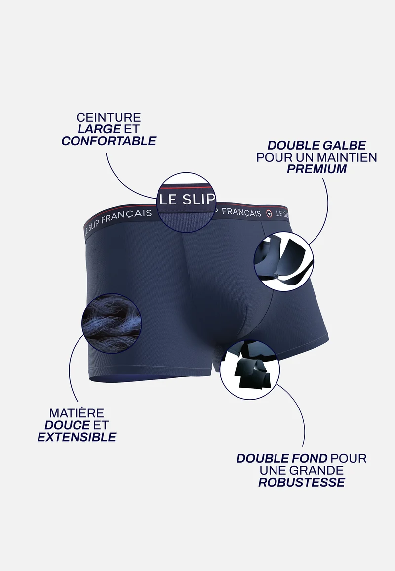 Lot de 3 boxers noir, bleu marine et gris en coton - Boxers Noir Bleu Marine Gris Chiné