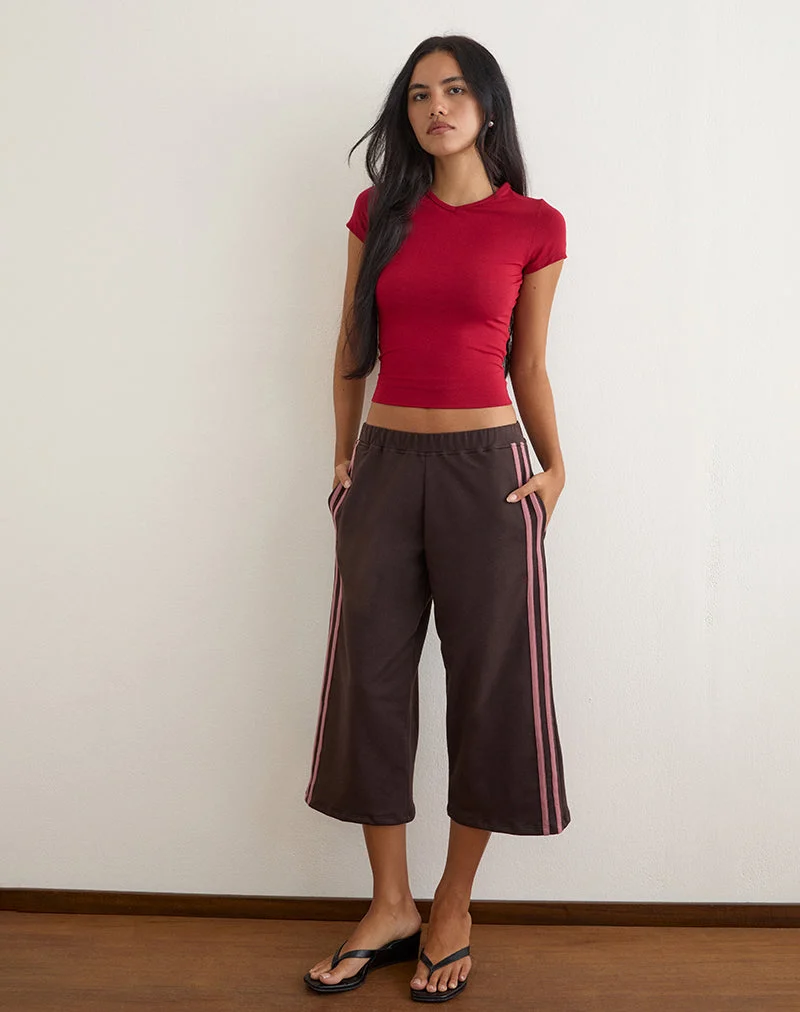 Pantalon capri Wamino couleur chocolat amer à rayures rose pâle