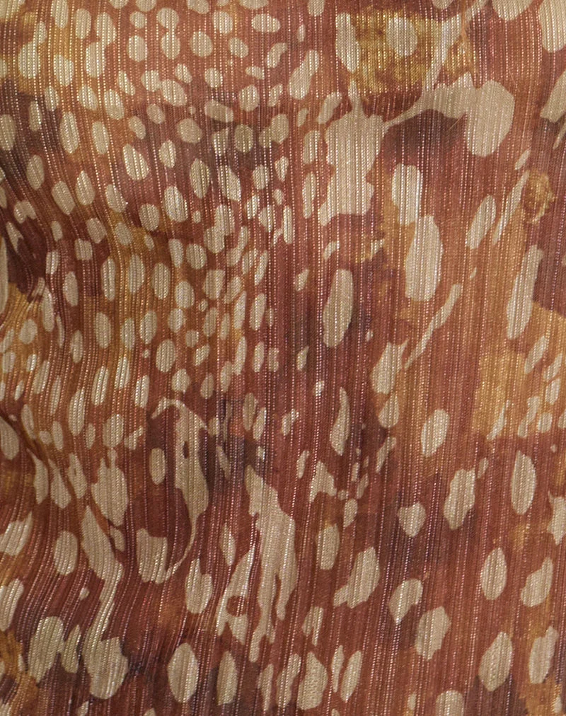 Haut Saezuru, plissé chatoyant, motif dalmatien, couleur « Shadow Honey Brown »