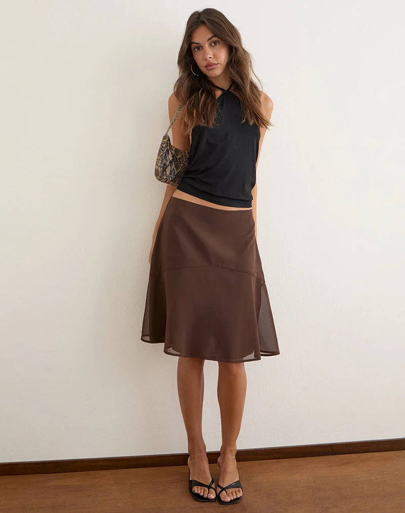 Jupe midi Namora en mousseline marron
