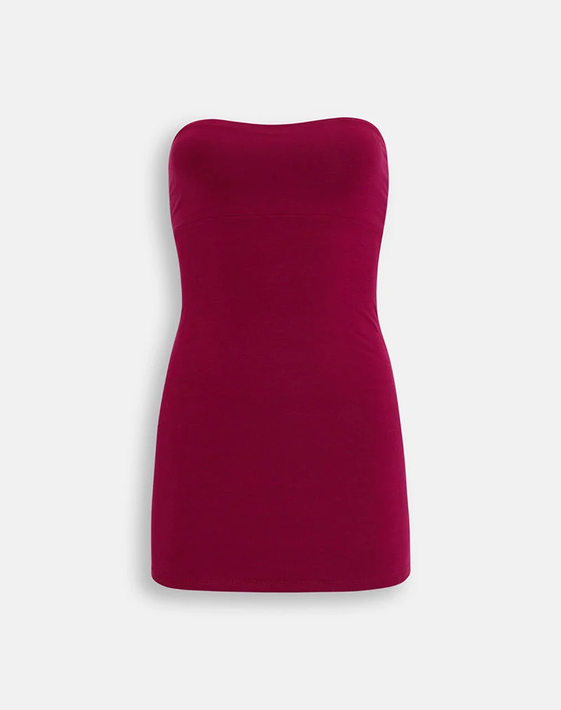 Mini-robe bandeau Waneta en jersey de rayonne, couleur bordeaux