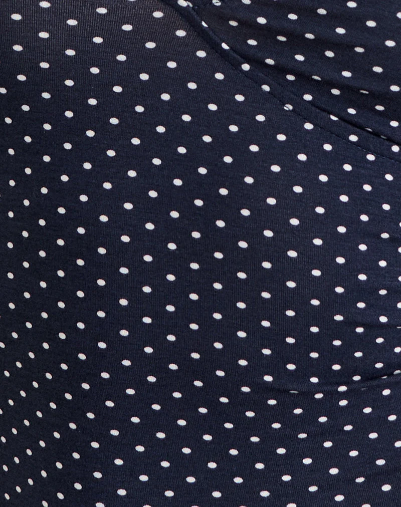Haut Fara à perles, en jersey bleu marine à micro-motif à pois