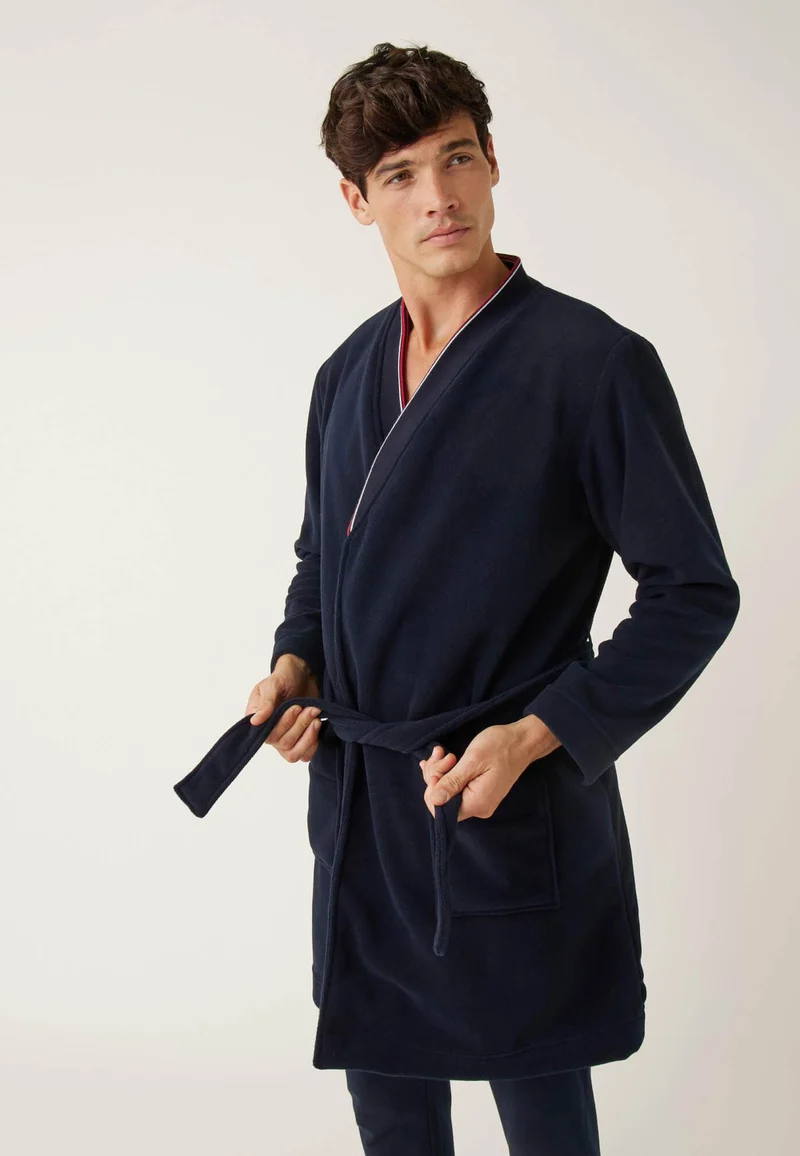 Robe de chambre chaude homme bleu marine avec col classique - Maxime Marine