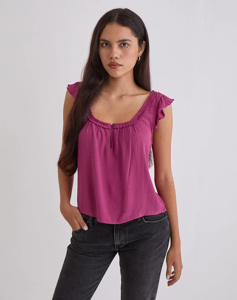 Haut Merisso à encolure rond et découpe en forme de trou de serrure, couleur rose bordeaux