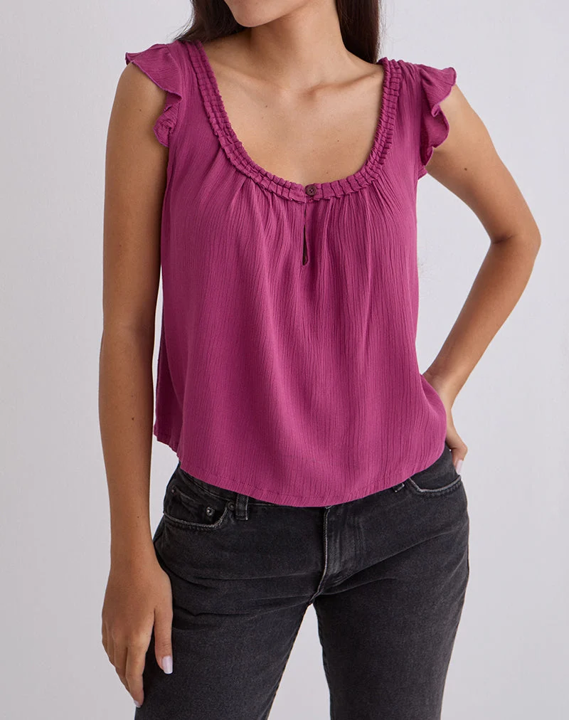 Haut Merisso à encolure rond et découpe en forme de trou de serrure, couleur rose bordeaux