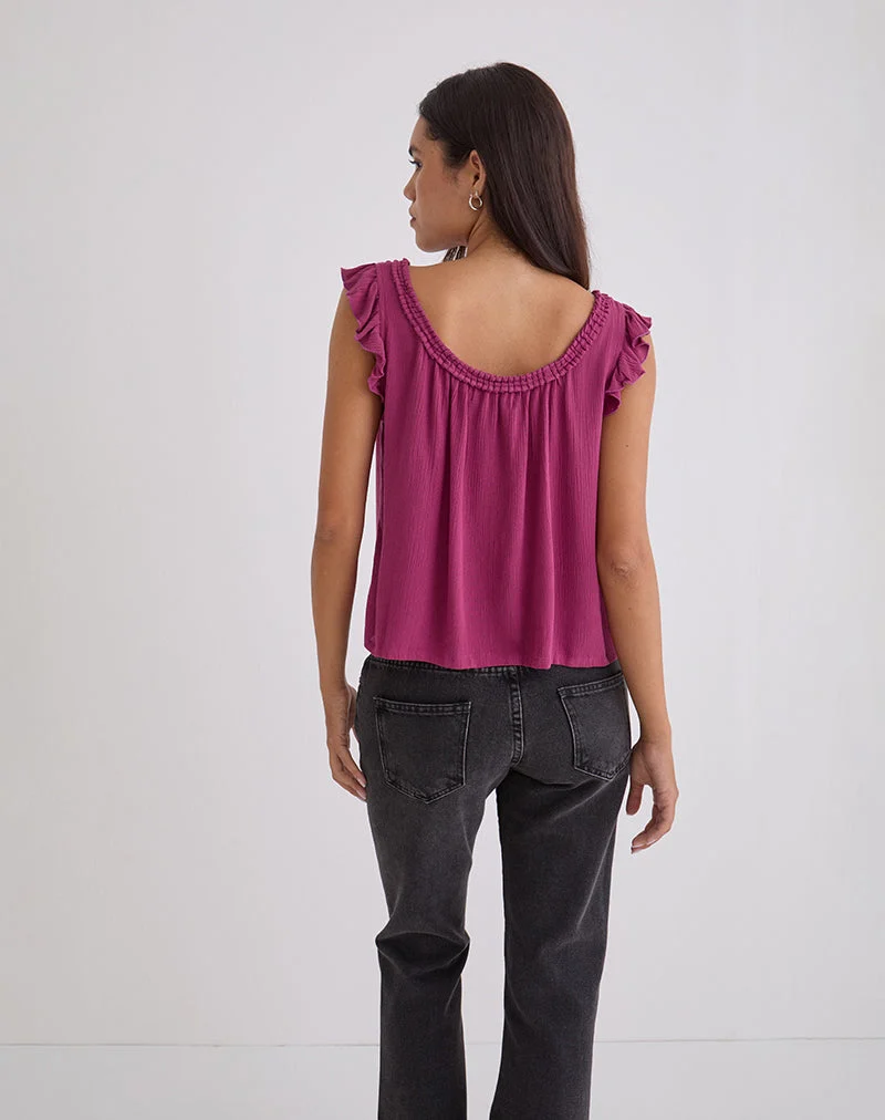 Haut Merisso à encolure rond et découpe en forme de trou de serrure, couleur rose bordeaux