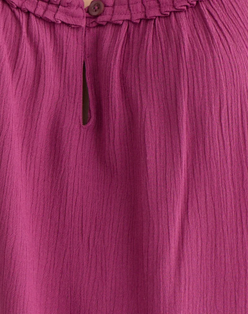 Haut Merisso à encolure rond et découpe en forme de trou de serrure, couleur rose bordeaux