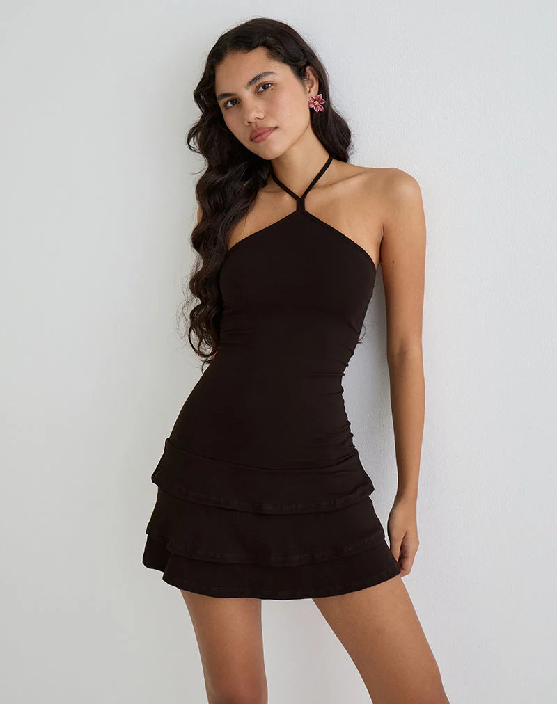 Mini robe dos nu Suzetta, marron chocolat