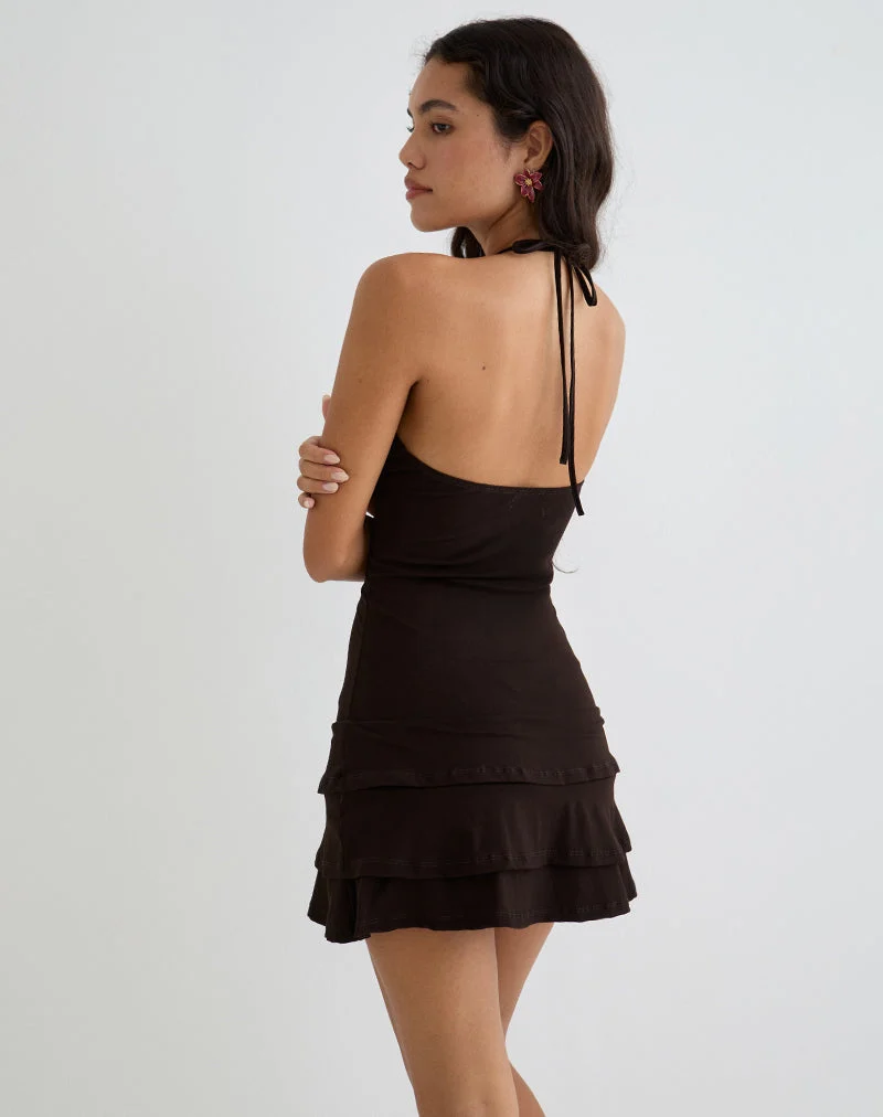 Mini robe dos nu Suzetta, marron chocolat