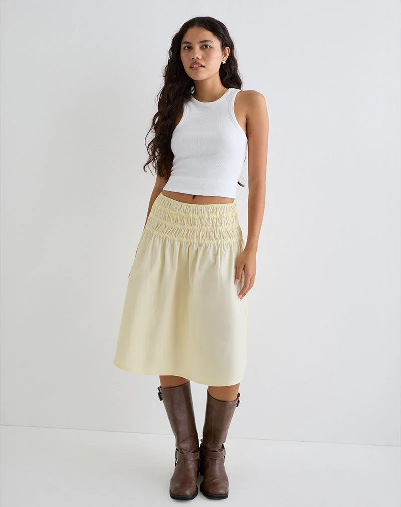 Jupe midi Neleta, Popeline Lemon