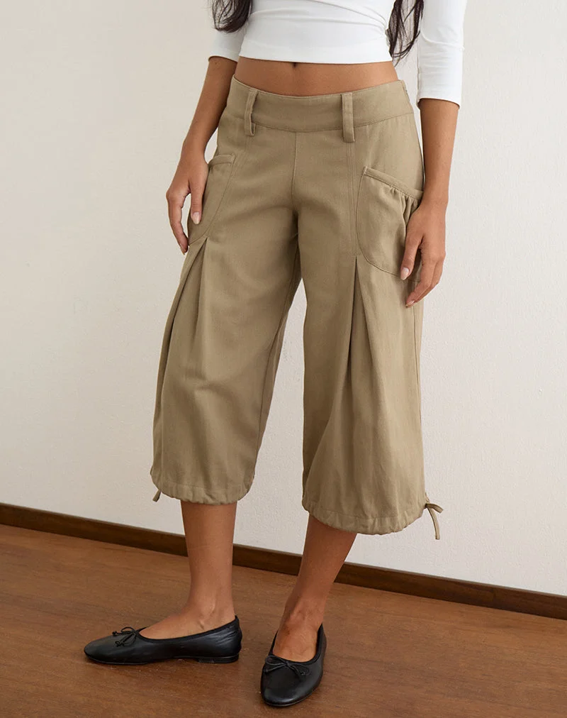 Pantalon cargo capri Iria en sergé kaki