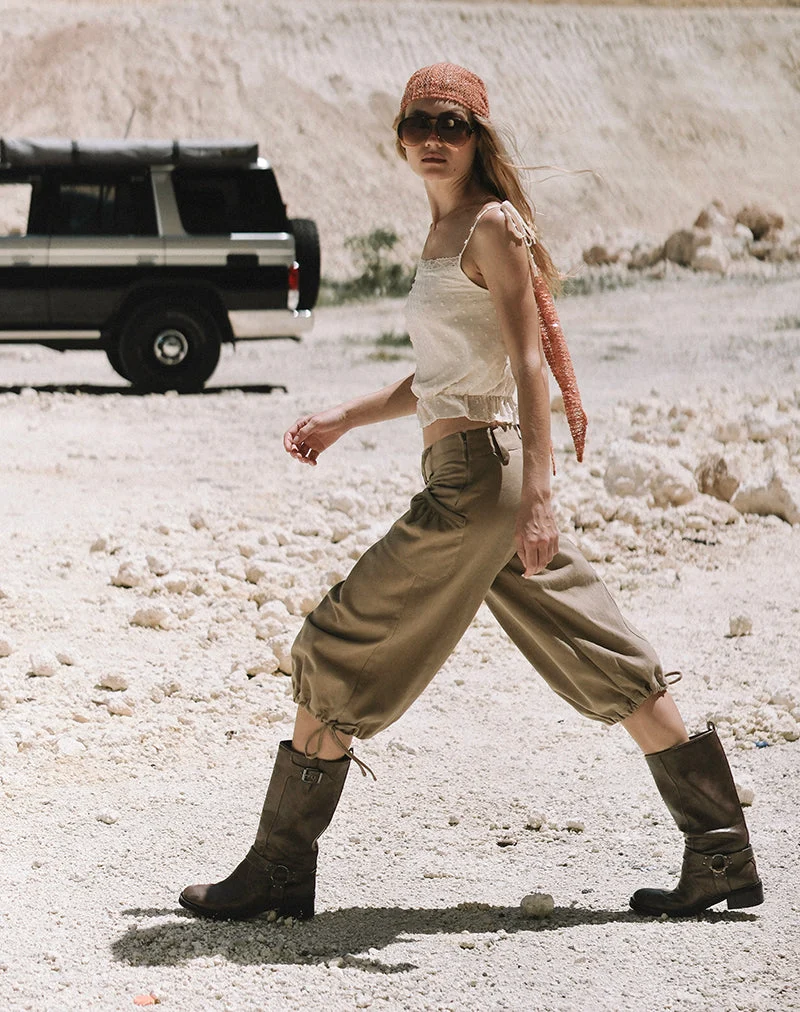 Pantalon cargo capri Iria en sergé kaki