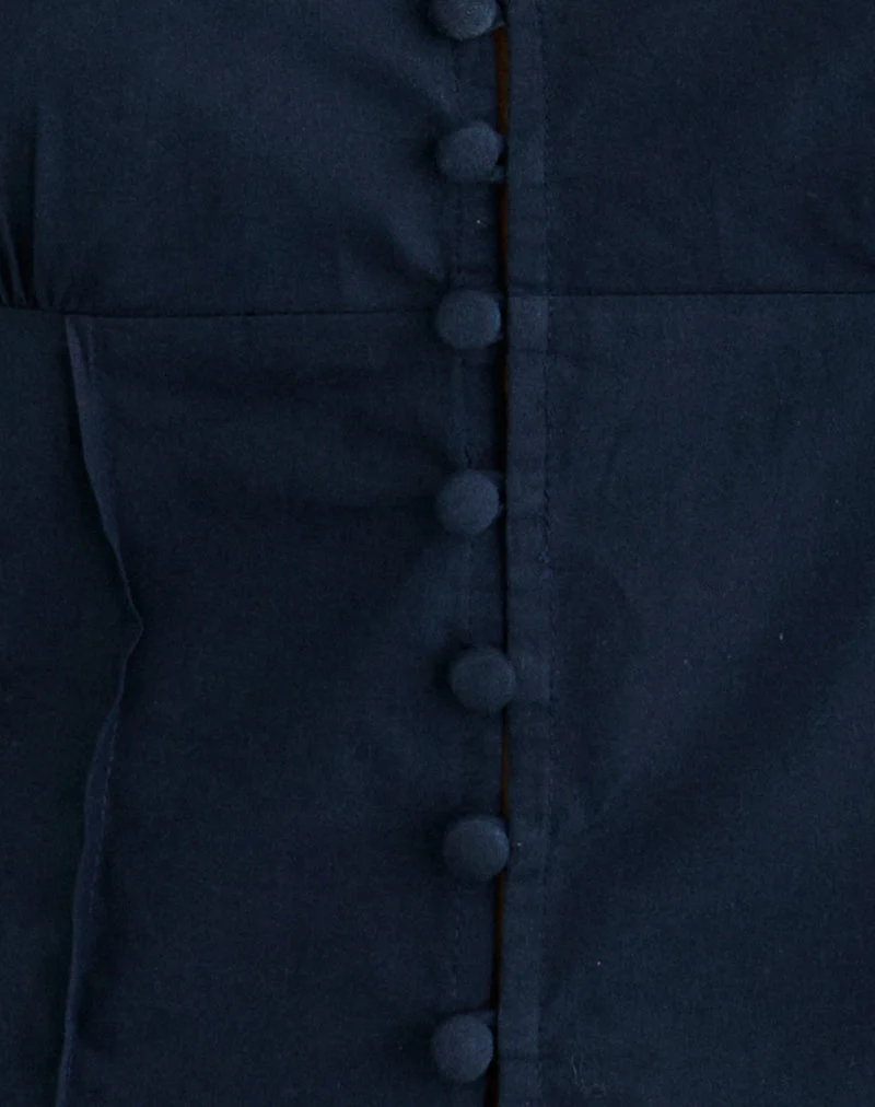 Blouse à manches bouffantes et encolure en Yamila, bleu marine foncé