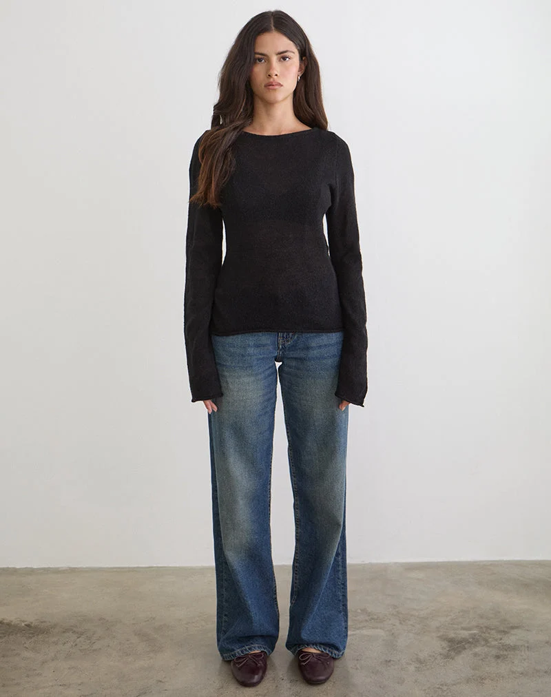 Haut à manches longues Aika en maille transparente noire