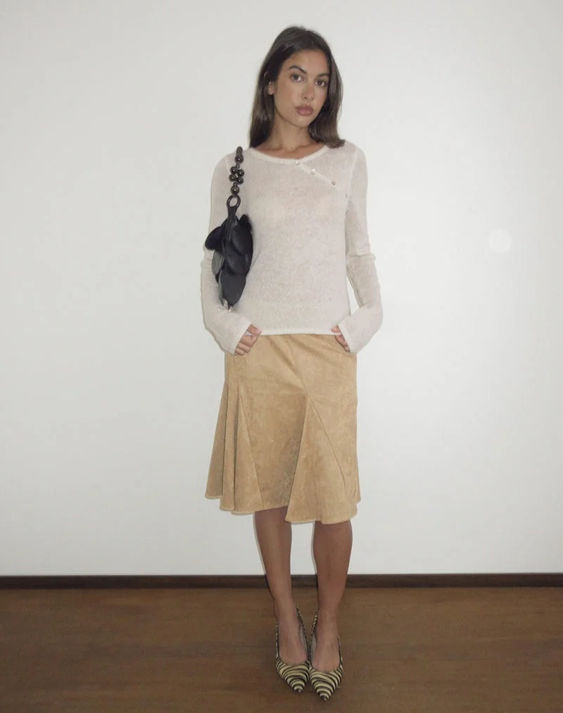 Jupe mi-longue Abila en simili-daim couleur beige clair