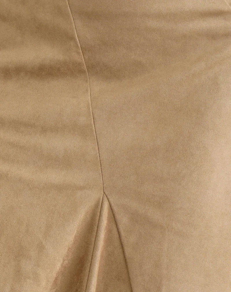 Jupe mi-longue Abila en simili-daim couleur beige clair
