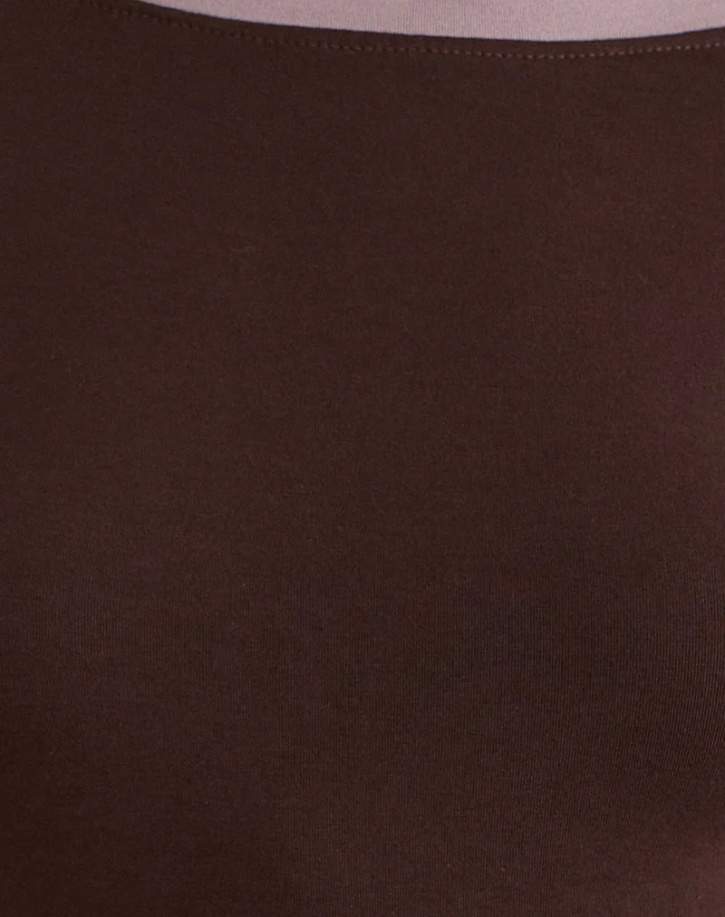 Haut à manches trois-quarts Yones, couleur chocolat amer avec bordure gris lavande