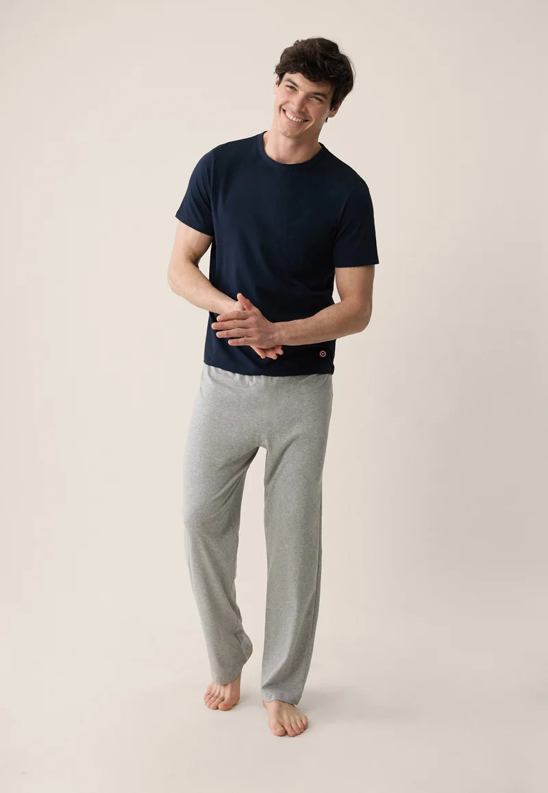 Ensemble pyjama haut bleu marine et pantalon gris en coton - Pyjama Haut Manches Courtes Formidable Marine Et Bas De Pyjama Long Indomptable Gris