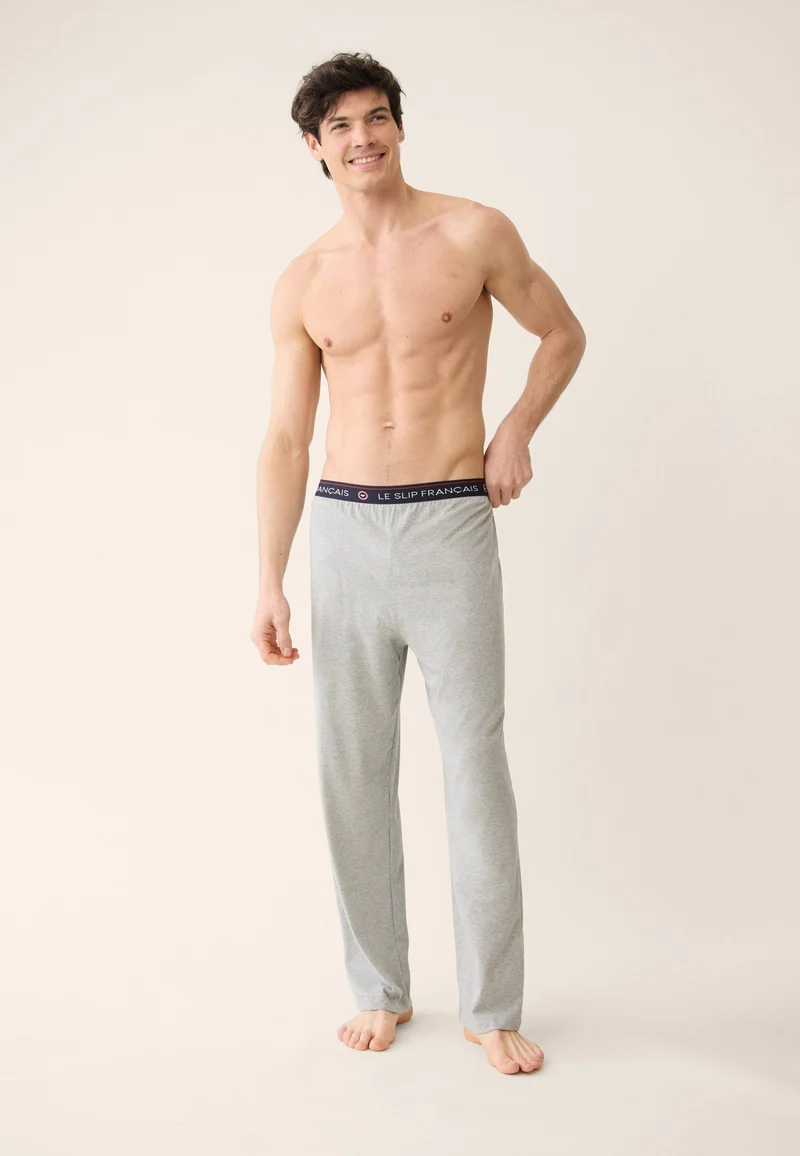 Ensemble pyjama haut bleu marine et pantalon gris en coton - Pyjama Haut Manches Courtes Formidable Marine Et Bas De Pyjama Long Indomptable Gris