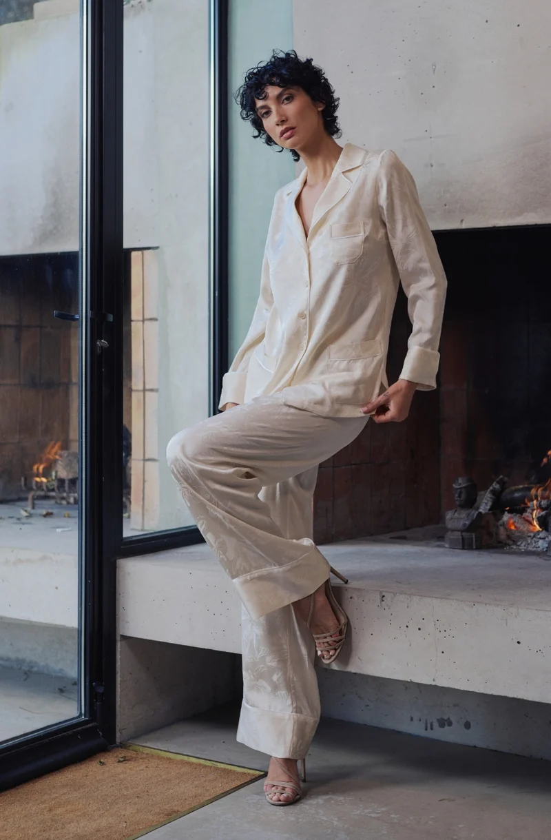 Pyjama Béatrice en satin jacquard crème