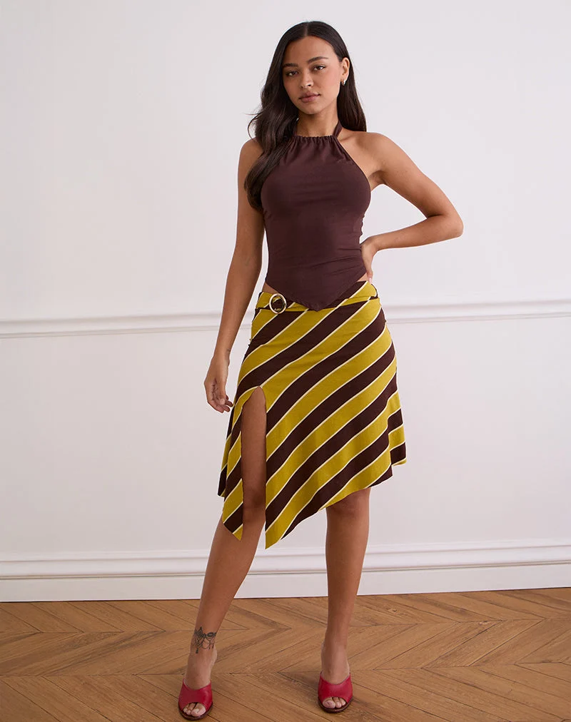 Jupe midi fendue Sherry, rayée, jaune rétro