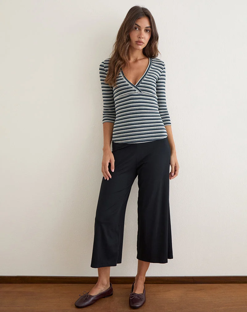 Haut à manches trois-quarts Silea en jersey rayé bleu marine et gris