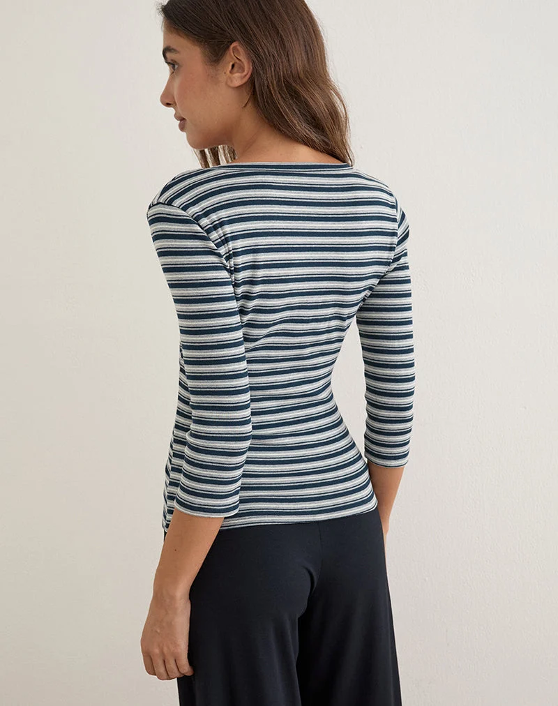 Haut à manches trois-quarts Silea en jersey rayé bleu marine et gris