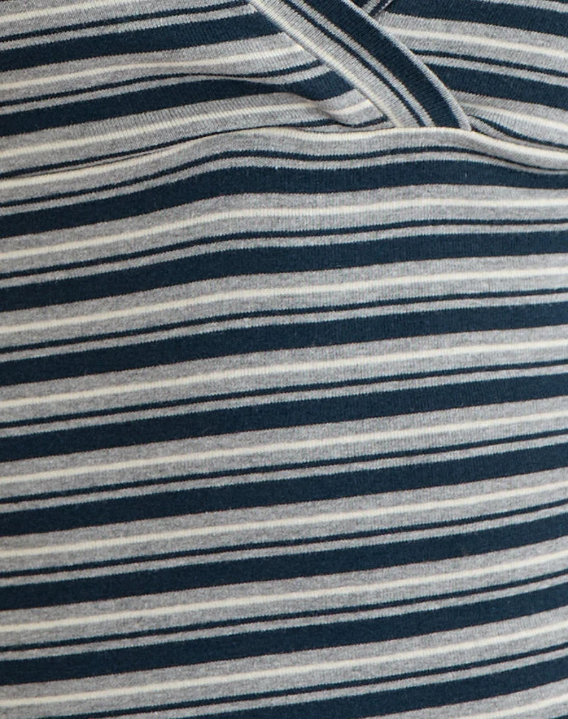 Haut à manches trois-quarts Silea en jersey rayé bleu marine et gris