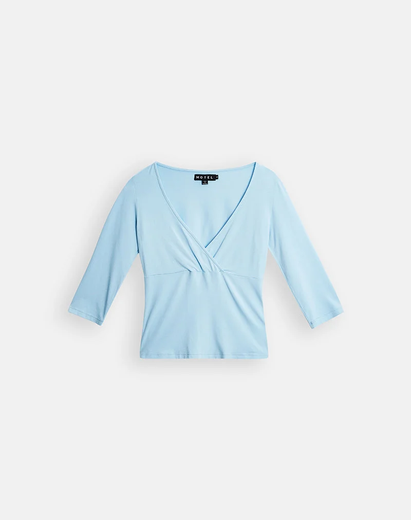 Haut croisé à manches trois-quarts Trudis en jersey bleu frais