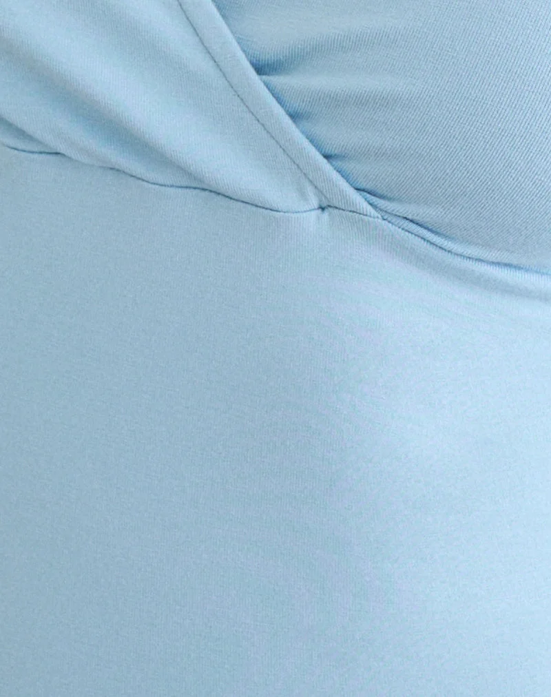 Haut croisé à manches trois-quarts Trudis en jersey bleu frais