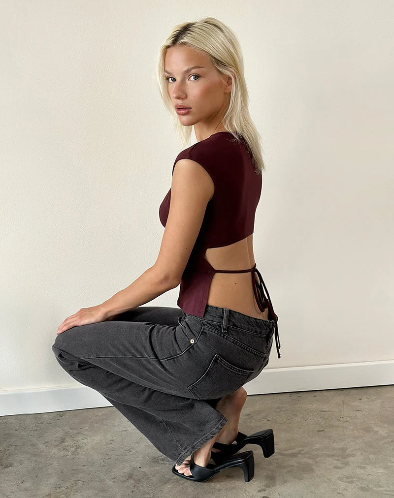 Haut croisé Netan, couleur prune foncé