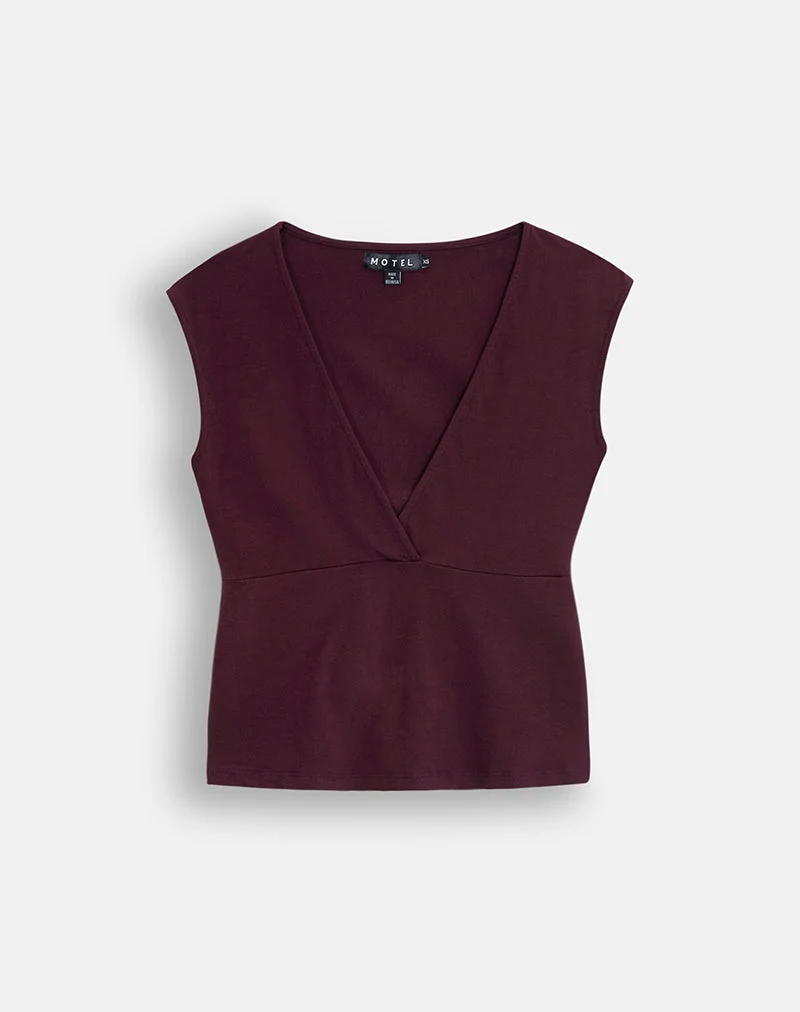Haut croisé Netan, couleur prune foncé