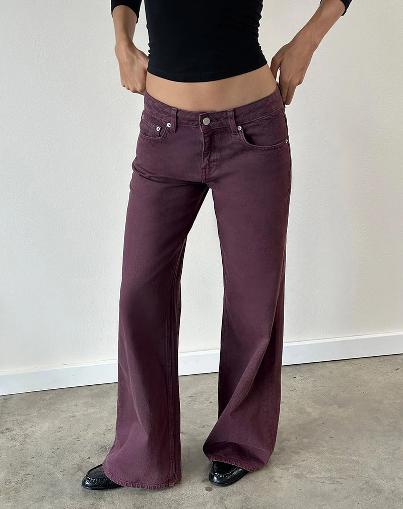 Jean évasé ample à taille basse, couleur Pinot Noir