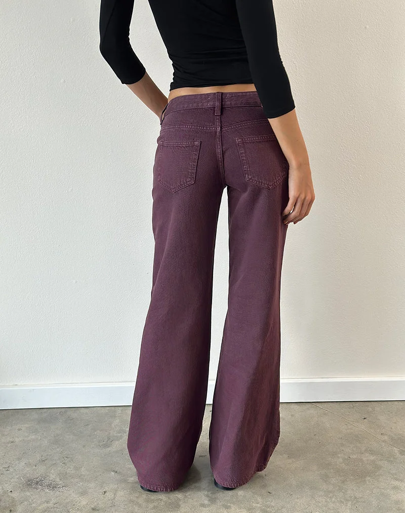 Jean évasé ample à taille basse, couleur Pinot Noir