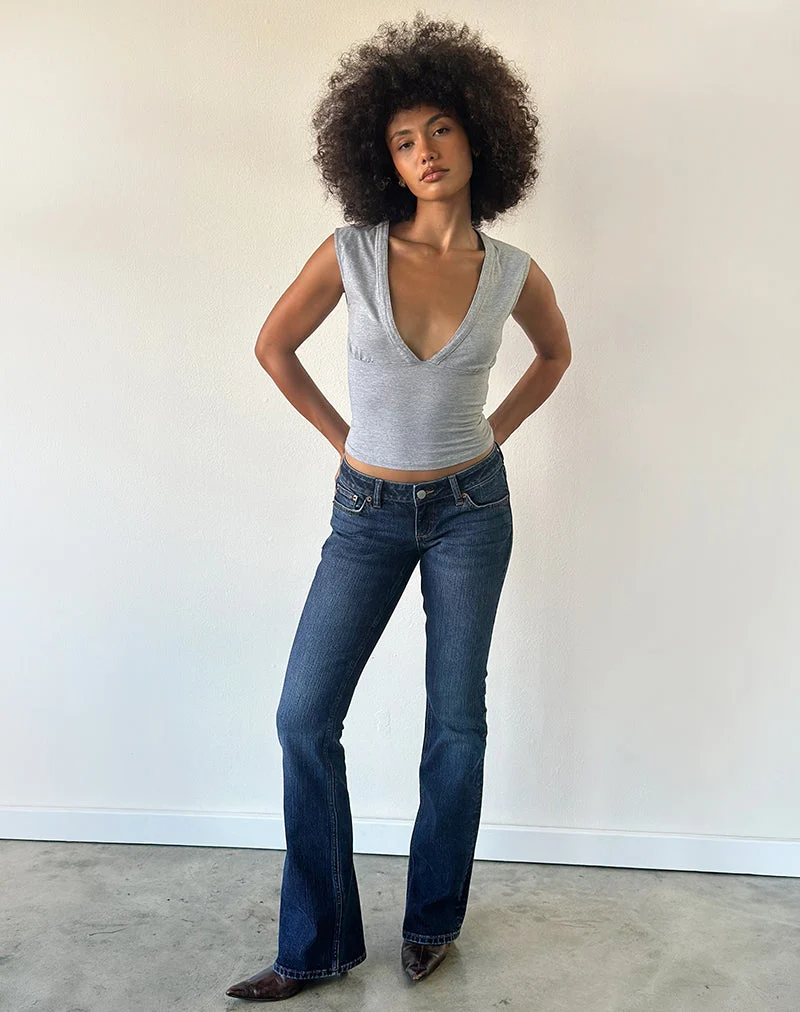 Jean évasé extensible à taille ultra basse, bleu marine