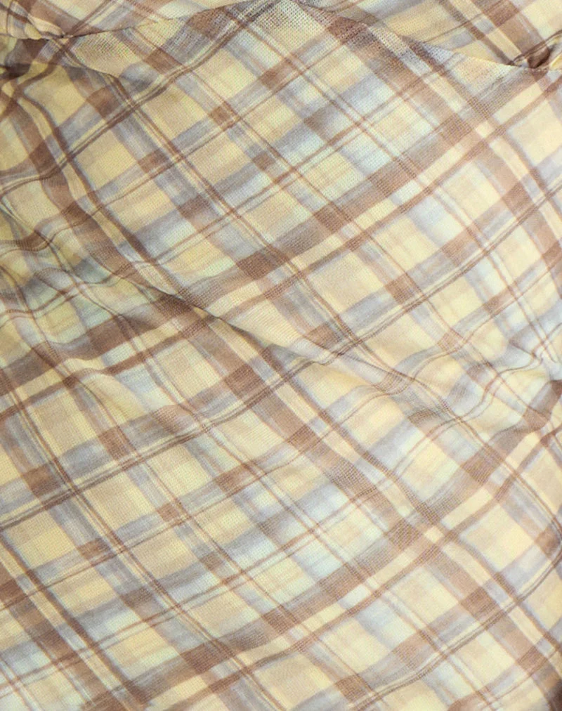 Carmila Gathered Mini Dress in Check Yellow (Mini robe froncée à carreaux)