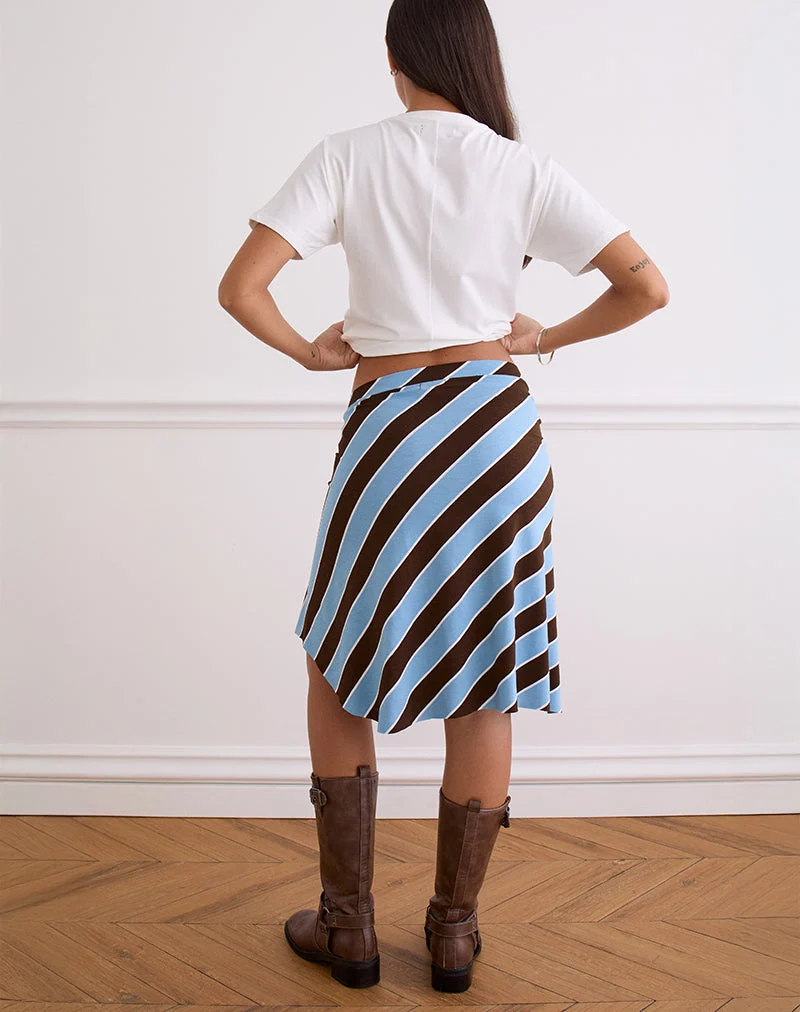Jupe midi Esmeray, rayures rétro, bleu